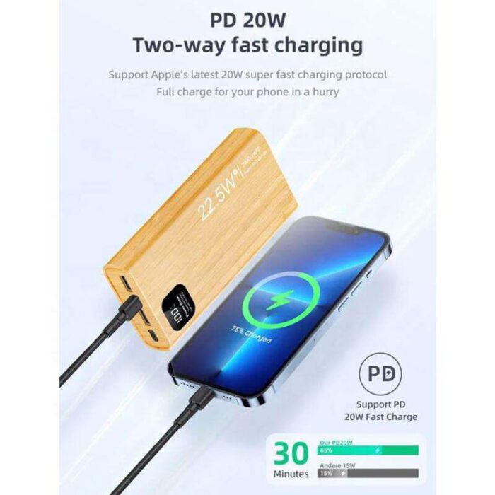 Eco-friendly bamboo fast charging powerbank 22.5W 30000mAh