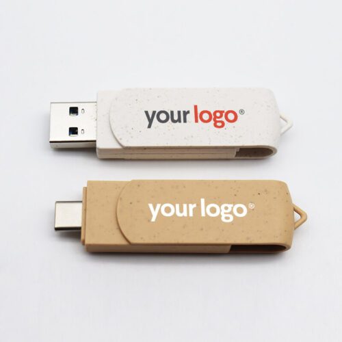 Eco-friendly TypeC & USB3.0 dual interface Wheat Straw Swivel USB Drives