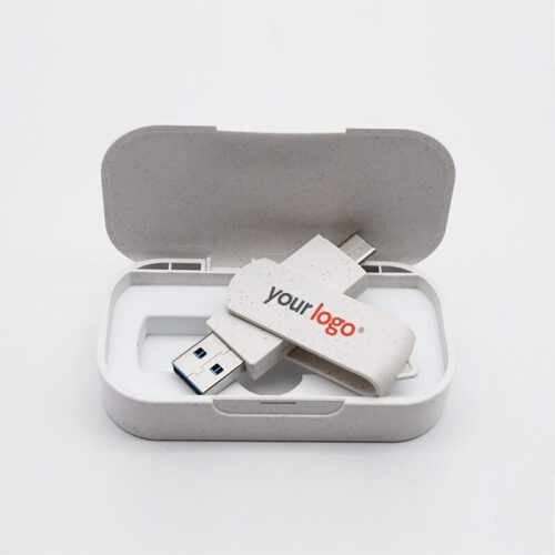 Eco-friendly TypeC & USB3.0 dual interface Wheat Straw Swivel USB Drives